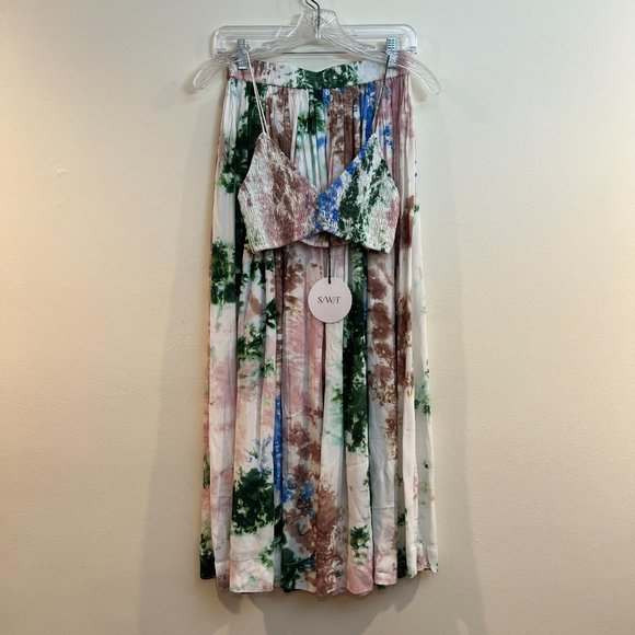 S/W/F Pastel Tie Dye Designer Bohemian Maxi Skirt Tank Top Set in Skyline XS NWT - Picture 2 of 6